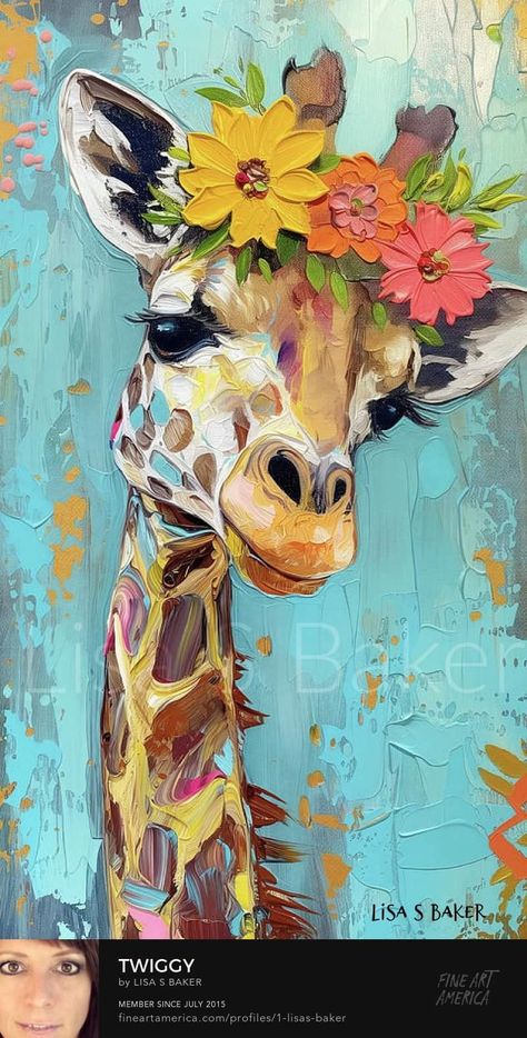 Lisa S Baker Art, Giraffe Oil Painting, Girafe Painting, Giraffe Painting Acrylic, Colorful Giraffe Painting, Unique Painting Ideas On Canvas, Giraffe Paintings, Akrilik Painting, Painting Giraffe