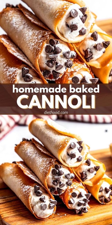 These homemade baked cannoli are the perfect Italian sweet treat. The shell is delicate, crunchy, and buttery, and the filling is creamy and decadent. This is a healthier cannoli recipe because the shells are baked and not fried. Pie, Baked Canoli Shell Recipe, Diy Canolis, Homemade Canolli Recipe, Canolli Cheesecake Recipes, Homemade Cannoli Shells, Canolli Dip Recipe, How To Make Cannoli Shells, Canolli Shells Recipe Easy