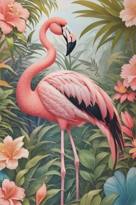 Gorgeous Tropical Pink Flamingo Bird Acrylic Print Flamingos Art Illustration, Flamingo Acrylic Painting, Painting Alternative, Kevin Sloan, Flamingo Artwork, Majestic Birds, Flamingo Pictures, Silk Cocoon, Flamingo Illustration