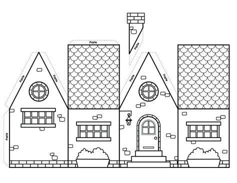 3d Paper House Template, Paper City Printable, Paper House Craft, Papercraft Templates Printables, 3d Paper Houses, Advent Calendar House, Paper Village, Paper House Template, Fairy House Crafts