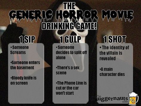 Halloween Drinking Games, Movie Drinking Games, Drunk Games, Halloween Movies List, Scary Movie Night, A Scary Movie, Sleepover Party Games, Movie Night Dinner, Halloween Sleepover