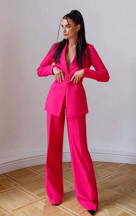 Couture, Pink Pant Suit Outfit, Unique Womens Suits, Suits For Women Homecoming, Colorful Suit Women, Dark Pink Suits Women, Women’s Power Suit, Fancy Outfits Women, Graduation Suits For Women Classy