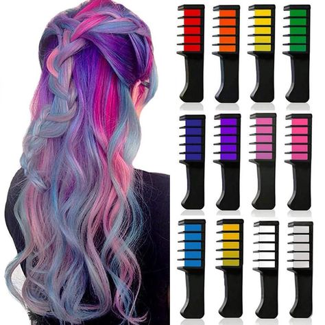 Vibrant Hair Chalk Comb Set 12 Pieces Safe Hair Dye, Washable Hair Dye, Washable Hair Color, Hair Chalk, Bright Hair Colors, Comb Set, Temporary Hair Color, Shades For Women, Saloon Hair