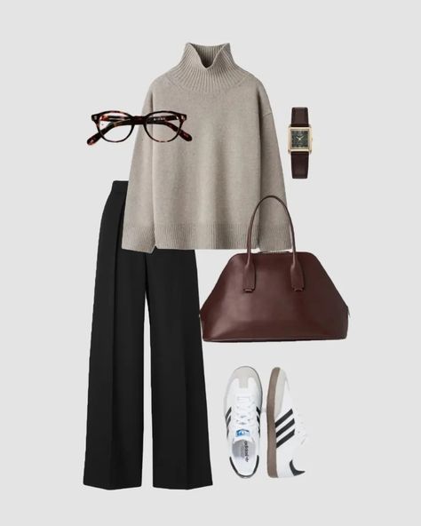 Capsule Formal Wardrobe, Cool And Chic Outfit, Autumn Work Wear, Chic Fall Office Outfits, Lawyer Capsule Wardrobe, French Style Sneakers, Purse Capsule Wardrobe, Casual Business Dinner Outfit, True Spring Fall Outfits