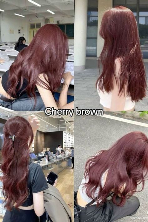 Hair Color For Chinese Women, Muted Red Hair Color, Hair Dye Ideas No Bleach, Cool Toned Red Hair Color, Dusty Red Hair, Colors To Dye Hair, Cold Red Hair, Cool Tone Red Hair, Hair Color Women