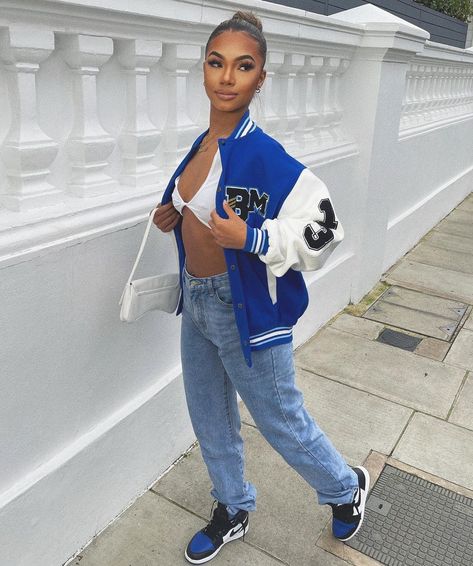 P R on Instagram: “🦋🦋🦋” Royal Blue 1s Outfit, Jordan 1 Blue Chill Outfit Women, Baddie Jersey Outfits, Royal Blue Jordan 1 Outfit Women, Royal Blue Outfit Ideas Black Women, Royal Blue Outfit Ideas, Blue Jordans Outfit, Jordan Outfits Womens, Royal Blue Outfits