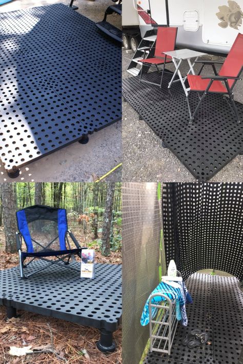 Rv Decks, Camper Deck Ideas Campsite, Portable Deck, Easy Deck, Camping Set Up, Camping Mat, Easy Camping, Camping Guide, Full Time Rv