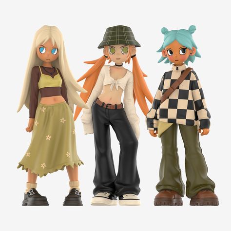 Peach Riot Street Style Figures | Designer Figure - POP MART (Canada) Patchwork, Figurine, Peach Riot Art, Peach Riot, Blind Box Figures, Brand Pop, Pop Mart, Halloween Decorations Indoor, Display Picture