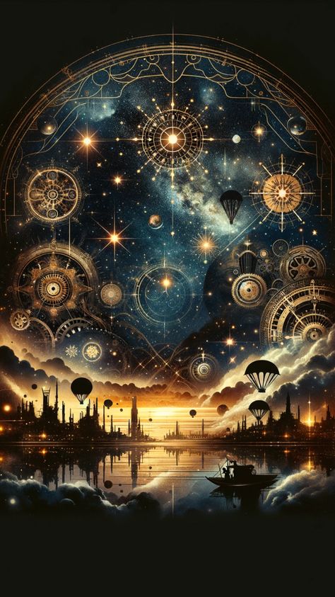 Stars Phone Wallpaper, Time Travel Art, Mystic Wallpaper, Steampunk Wallpaper, Steampunk Aesthetic, Steampunk Crafts, Astronomy Art, Dreamy Artwork, Cosmic Art