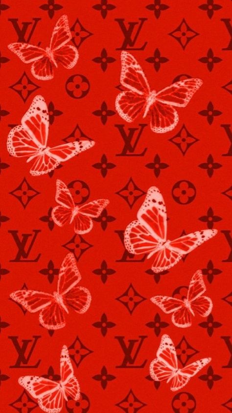 Lv Butterfly Wallpaper, Red Lv Wallpaper, Red Louis Vuitton Wallpaper, Iphone Background Red, Cute Pineapple Wallpaper, Iphone Red Wallpaper, Red Wallpapers, Chanel Wall Art, Pearl Wallpaper