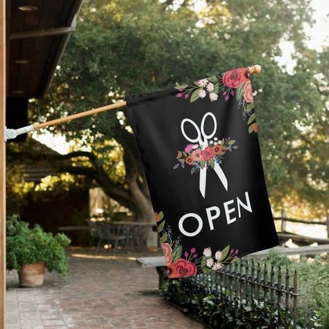 Black Boho Flowers Open Hair Salon - Popular Zazzle Product! Best choice, tags : #invitations, #tshirt, #card, #InvitationsCard, #legging, #trending, #holiday Open Business, Small Salon, Home Hair Salons, Open Hair, Hair Salon Interior, Open Sign, Hair Salon Decor, Salon Signs, Salon Suites