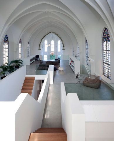 Utrecht in the house #beautiful #home #design #minimalist #clean #white #pure Chapel Conversion, Church Conversions, High Ceilings, Contemporary Interior Design, Design Thinking, Utrecht, Stained Glass Windows, Amazing Architecture, 인테리어 디자인