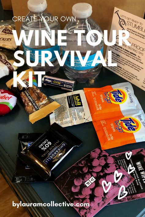 Create the perfect wine tasting tour experience with this kit with everything you need to have fun, enjoy wine and prevent a hangover Wine Tasting Favors, Winery Party Favors, Wine Tasting Goodie Bags, Wine Tour Party Favors, Winery Tour Survival Kit, Wine Tour Bachelorette Party Gifts, 40th Birthday Wine Tour, Wine Weekend Gift Bags, Wine Tasting Bachelorette Party Favors