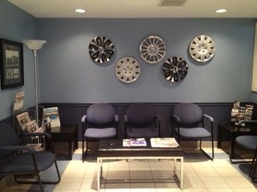 Waiting Room Design Ideas, Pictures, Remodel, and Decor - page 2 Waiting Area Design, Waiting Room Decor, Mechanic Shop Decor, Contemporary Sheds, Contemporary Garage, Waiting Room Design, Business Office Decor, Lobby Ideas, Car Room