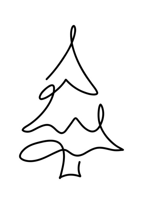 Christmas vector pine fir tree line art. Continuous one line drawing. illustration minimalistic design for xmas and New Year type concept Minimalist Christmas Tattoo, One Line Christmas Tree, Winter Drawings Simple, Single Line Art Christmas, Line Drawing Christmas Tree, Christmas Line Art Simple, Christmas Line Drawings Art, Christmas Trees Illustration, Line Art Christmas Tree