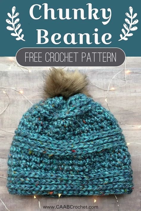 This chunky beanie pattern uses size 6 yarn, which makes it a nice, quick project to work up. The result is a thick, warm and modern hat! Perfect for the dead of winter and chilly nights! Free crochet pattern from Cute As A Button Crochet. #caabcrochet #freecrochetpattern #superbulky #beanie Chunky Beanie Pattern, Chunky Beanie Crochet Pattern, Solid Color Crochet, Bulky Yarn Crochet, Chunky Crochet Hat, Chunky Yarn Crochet, Modern Hat, Pillow Patterns, Hat Patterns Free