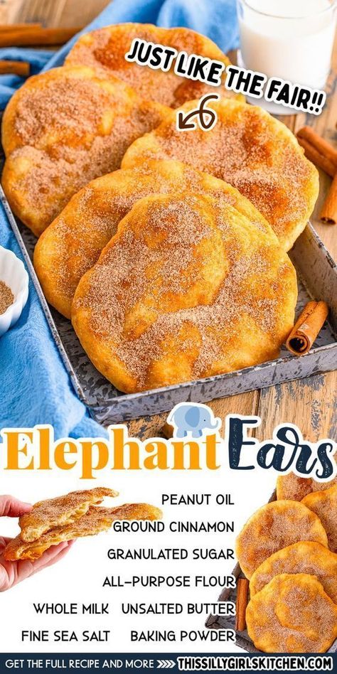 Easy Elephant Ears Recipe- This Silly Girls Kitchen Elephant Ears Recipe, Cream Cheese Roll Up, State Fair Food, Carnival Food, Easy Treat, Fair Food, Easy Cinnamon, Elephant Ears, Fair Food Recipes