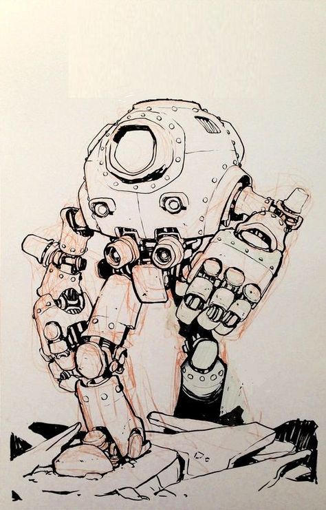 Mecha Character Design, Robot Reference, Robot Drawing, Jake Parker, Mecha Art, Drawing Man, Robot Sketch, Mech Design, Short Comic