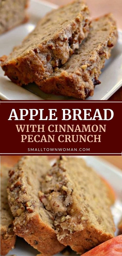 This easy Apple Bread is full of apple chunks and pecans. It is lightly sprinkled with cinnamon pecan sugar giving it a light extra crunch. Pecan Crunch, Cinnamon Pecans, Bread Oven, Apple Bread, Bread Recipes Sweet, Quick Bread Recipes, Dessert Bread, Fall Baking, Bread Recipes Homemade