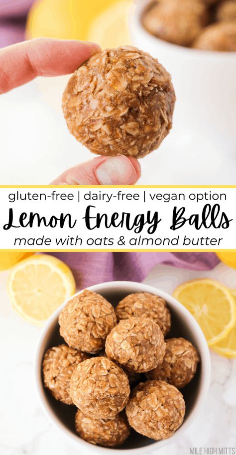 Keep the hangry away with these tart and sweet Lemon Energy Balls! They're made with simple ingredients like oats, almond butter, lemon zest, lemon juice, and they're sweetened naturally with a little honey. No dates or other odd ingredients! These filling, healthy energy balls can be made in a matter of minutes so you're prepared with snacks all week. Lemon Energy Balls, Healthy Energy Balls, Lemon Snack, Protein Balls Healthy, Energy Balls Healthy, Energy Ball Recipe, Healthy Food Guide, Protein Treats, Sweet Lemon