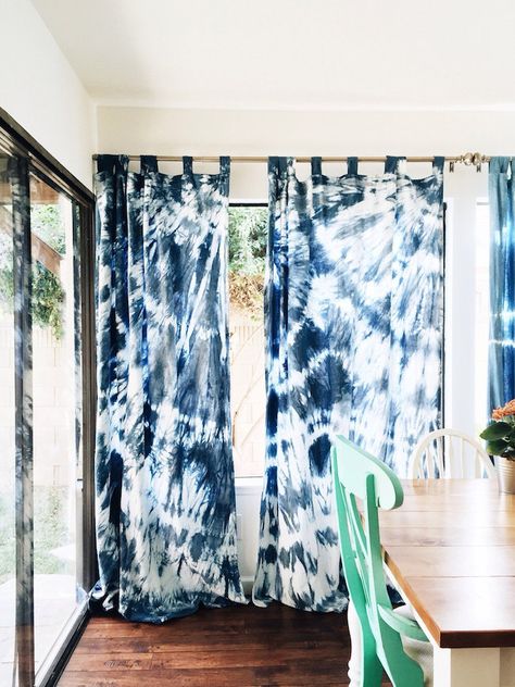 Shibori curtains Anyone who’s determined not to have bland, boring curtains in their home should know about this trend. IndigoMoonLove on Etsy sells shibori curtains with a very dark and scattered dye job, while EmmaBeesDesigns sells some with large diamond patterns on them. -www.homeology.co.za Dyed Curtains, Hair Curtains, Tie Dye Curtains, Dye Curtains, Textile Decoration, Hair Curtain, Curtains Style, Bangs Curtain, Indigo Pattern