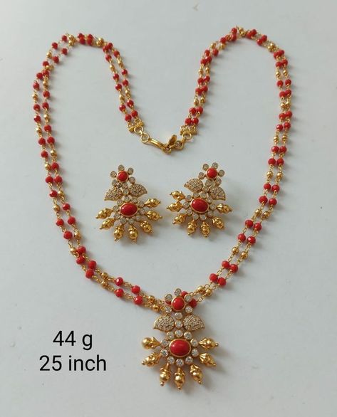 Pin by Suchita on Locket in 2022 | Gold jewelry simple, Gold jewelry earrings, Bridal gold jewellery designs Pagadala Necklace Gold, Pagadam Jewellery Chains, Coral Sets In Gold, Coral Chain Designs, Coral Gold Jewellery, Pagadalu Chains, Pagadalu Chain Designs, Coral Chains Gold Indian, Pagadalu Jewellery