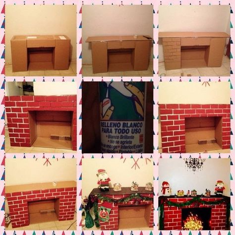 Do-it-yourself fireplace for the New Year 2021: learn how to create and decorate it Christmas Desk Decorations, Christmas Cubicle Decorations, Diy Christmas Fireplace, Cardboard Fireplace, Fake Fireplace, Christmas Fireplace Decor, Easy Christmas Decorations, Office Christmas Decorations, Diy Fireplace