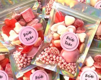 Hens Party Favour Ideas, Pick A Mix Sweets, Sweet Bag Ideas, Hens Party Set Up, Hen Party Set Up, Hens Party Bags, Hens Party Favours, Pick And Mix Sweets, Hen Do Favours