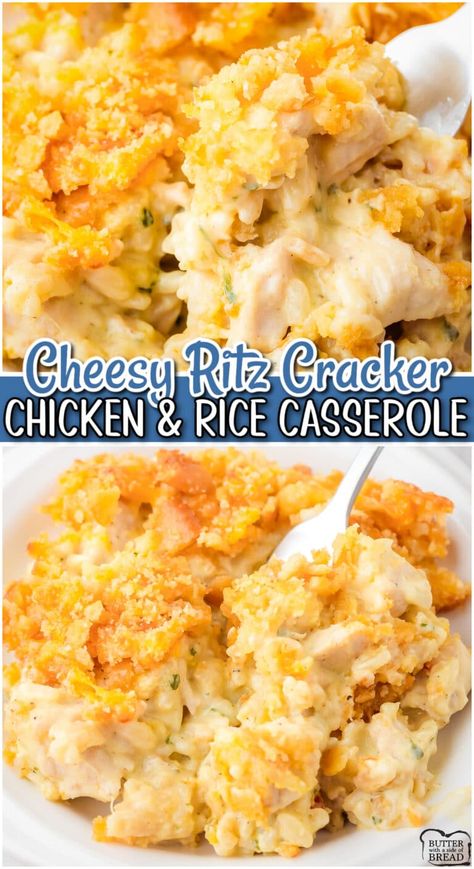 RITZ CHICKEN AND RICE CASSEROLE - Butter with a Side of Bread Chicken And Rice Ritz Casserole, Chicken And Ricearoni Casserole Recipes, Chicken And Rice Cheesy, Chicken And Rice Side Dishes, Cheap Dinner Casseroles, Easy Baked Casserole Recipes, Chicken Casserole Recipes With Rice, Easy Dinner For Picky Kids, Chicken Rice Ritz Cracker Casserole