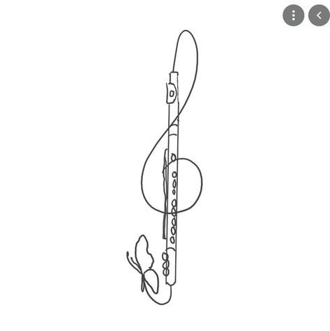 Simple Flute Drawing, Bass Clarinet Tattoo, Flute Drawing Design, Flute Tattoo Designs For Women, Treble Clef Tattoo Unique, Flute Tatoos, Flute Tattoo Design, Flute Drawing Easy, Clarinet Tattoo