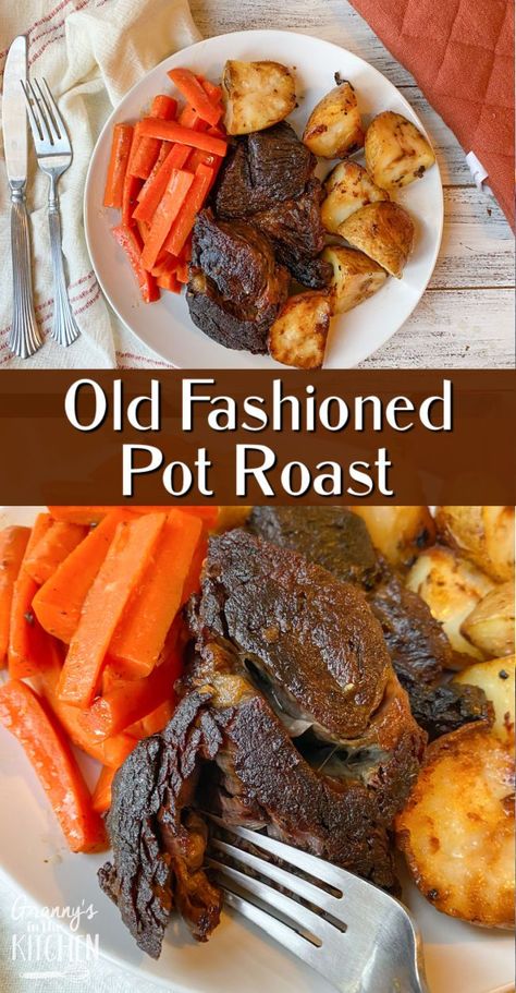 Pot roast is the ultimate in simple comfort foods. Here’s how to make old fashioned pot roast with vegetables, just like Granny’s! Oven Roast With Vegetables, Chuck Roast With Vegetables, Oven Roast Beef With Vegetables, Pot Roast Without Vegetables, How To Make A Pot Roast, Pot Roast In The Oven Easy, Pot Roast In The Oven Roasting Pan, How To Cook A Roast In The Oven, Beef Pot Roast In The Oven