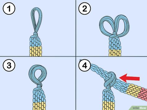 Image titled Tie Friendship Bracelets Step 4 Tie Friendship Bracelets, Chevron Bracelets, Friendship Bracelet Knots, String Friendship Bracelets, Making Friendship Bracelets, Yarn Bracelets, Cute Friendship Bracelets, Chevron Bracelet, Friendship Bracelets Tutorial