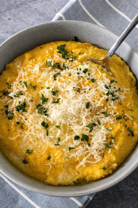 Creamy Polenta Creamy Polenta Recipes, Italian Polenta, Polenta Recipe, Polenta Recipes, Creamy Polenta, Sausage And Peppers, Recipes Breakfast, Italian Dishes, Grits