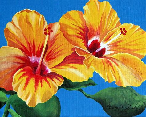 Acrylic Hibiscus Painting, Tropical Painting Acrylic, Hibiscus Painting, Tropical Artwork, Painting Tropical, Tropical Painting, Yellow Hibiscus, Tropical Art, Floral Artwork