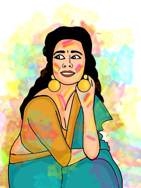 Digital illustration for holi Holi Digital Art, Holi Illustration, Holi Girl, Sprinkles Art, Holi Girls, Girl Illustration, Indian Festivals, Girls Illustration, Art Color