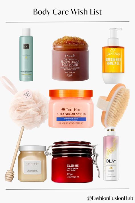 body care wish list with best exfoliating and hydrating product for your body 😍✨ #WishList #BodyCare #Scrub #Winter #SelfCare Bodycare Products List, Winter Selfcare, Best Exfoliator, Makeup Favs, Best Exfoliators, Best Body Scrub, Body Essentials, Shaving Tips, Apple Icon