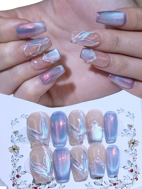 Nails Mermaid Design, Mermaid Tail Nail Art, Fairy Tail Nails, Blue Fairy Nails, Nail Art Baby Blue, Blue Mermaid Nails, Baby Blue Nail Art, Mermaid Nails Design, Mermaid Nail Designs