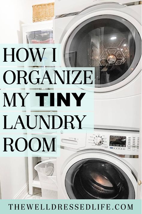 How I Organize My TINY Laundry Room Dirty Laundry Storage, Compact Laundry Room, Tiny Laundry Room, Small Laundry Closet, Laundry Closet Makeover, Laundry Cupboard, Tiny Laundry, Small Utility Room, Stacked Laundry Room