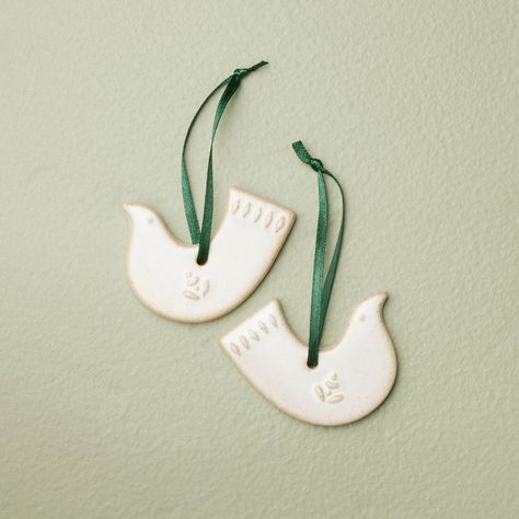 Dove Ceramic, Hand Christmas Tree, Disc Ornaments, Clay Christmas Decorations, Dove Ornaments, Pottery Ornaments, Christian Ornaments, Kids Clay, Hearth & Hand With Magnolia