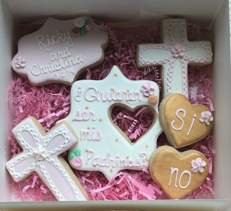 God Parent Proposal Ideas Cookies, Godparent Cookies, Baptism Godparents Proposal Ideas, Ideas Para Pedir Que Sean Padrinos, Godparents Proposal Ideas, Godparent Request Ideas, Godparent Request, Baptism Decorations Girl, Bautizo Ideas