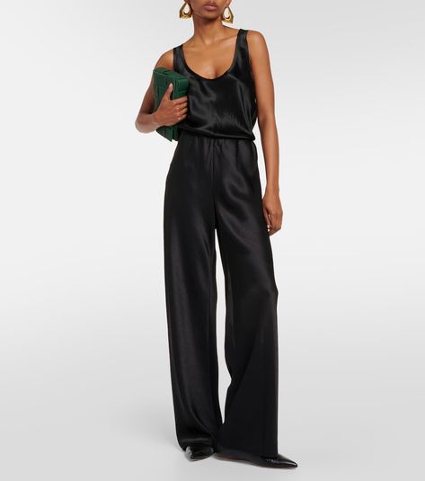 Date Night Outfits, Black Silk Pants, Vince Clothing, Satin Tank Top, High Rise Pants, Silk Pants, Pants Straight, Straight Pants, Pull On Pants