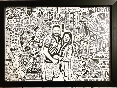 Customised Anniversary Gift, Wedding Anniversary Drawing Ideas, Happy Anniversary Doodle Art, Anniversary Mandala Art, Anniversary Doodle Art, Anniversary Doodles, Doodle Friends, Diy Birthday Card For Boyfriend, Ipad Sketches