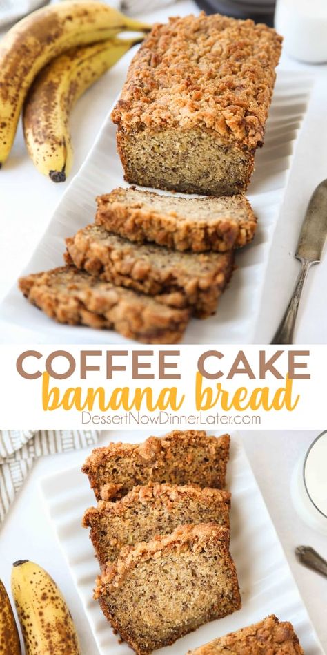 Quick Morning Bread, Healthy Banana Cinnamon Bread, Banana Coffee Loaf, Banana Bread Casserole, Breakfast Loaf Cake, Banana Bread Recipe Cinnamon Crumble, Banana Bread Coffee Cake Recipe, Banana Loaf Cake Recipes, Banana Crumb Bread