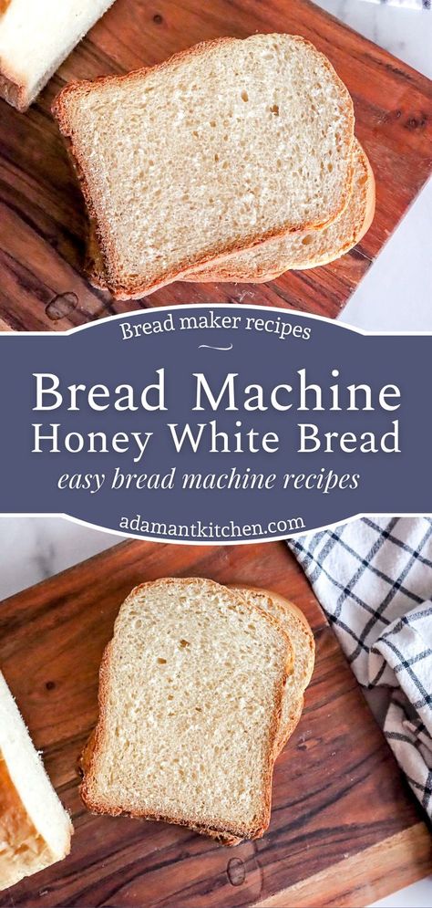 homemade honey white bread sliced on a cutting board Bread Machine Yeast Recipes, Sweet White Bread Machine Recipes, Half Wheat Half White Bread Machine, 2 Lb Bread Machine Recipes Easy, Best Bread Machine White Bread, Homemade Bread Recipes For Bread Maker, Simple White Bread Machine Recipe, Bread Machine Dill Bread Recipe, Bread Machine Country White Bread