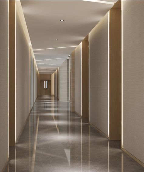 Apartment Corridor, Elevator Lobby Design, Elevator Lobby, Hotel Corridor, Hotel Hallway, Corridor Design, Corridor Lighting, Clinic Interior Design, Hospital Interior