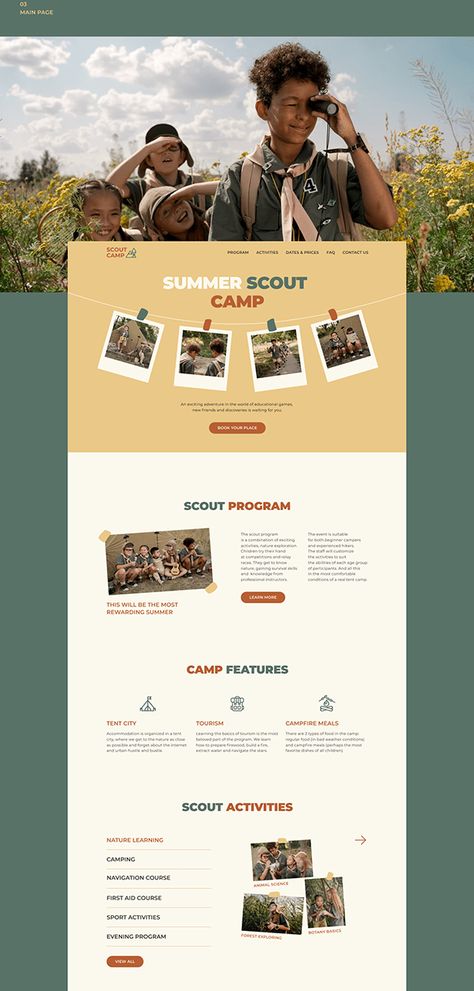 Camp Website, Camp Projects, Therapy Website, Scout Camp, Website Concept, Footer Design, Design Camp, Creative Website, Scout Camping