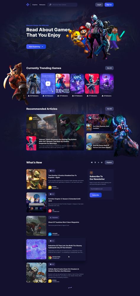 Gaming Websites Design, Games Website Design, Gaming Website Design Inspiration, Blog Article Web Design, Entertainment Website Design, Cool Landing Page Design, Gaming Web Design, Gaming Landing Page, Gaming Ui Design