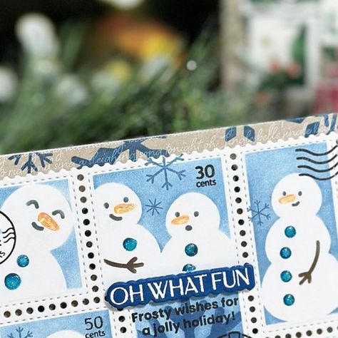 Nichol Spohr on Instagram: "The darling @waffleflowercrafts Postage Collage Snowmen Stencils are one of my favorite products form the most recent Waffle Flower release! Create unique and fun snowmen postage with this awesome stencil set! Back in stock @simonsaysstamp !  ⛄️ Shop the stencils at the link in my profile!  #waffleflower #diecutting #stamping #stenciling #christmascard #cardmaking #handmadecards #nicholspohr #sssunitedwecraft #cardinspiration #diycards #nicholspohrllccreation" Waffle Flower Postage Collage Christmas, Nichol Spohr, Collage Cards, Flower Dies, Cool Stencils, Postage Stamp Design, Copic Coloring, Postage Stamp, Stamp Design