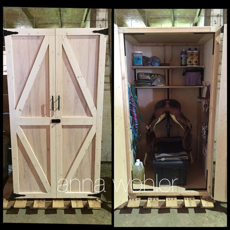 Horse Tack Cabinet, Saddle Box Tack Trunk, Diy Horse Tack Storage, Tack Boxes Horse, Tack Box Plans, Horse Tack Box Ideas, 4h Tack Box Ideas, Horse Tack Locker, Tack Box Ideas