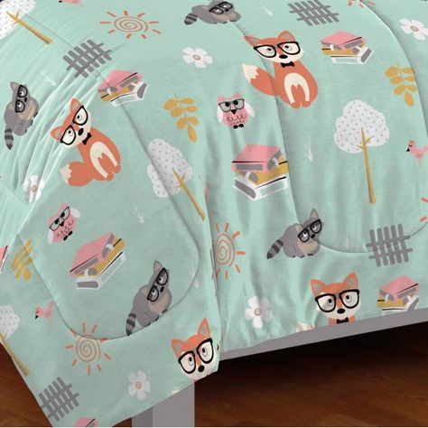 Woodland Friends 5 Piece Mini Bed in a Bag Set - Twin by Dream Factory Mint Green Bedding, Mini Bed, Woodland Bedding, Crib Comforter, Themed Kids Room, Mint Background, Bedding Comforter, Toddler Girl Room, Woodland Friends